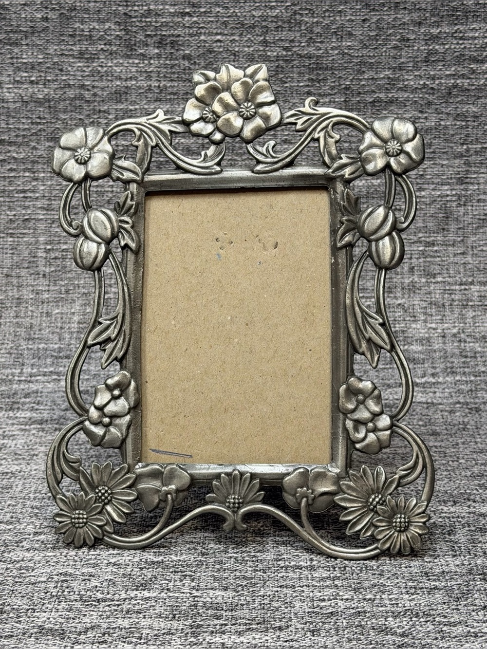 Vintage Floral Ornate Pewter Picture Frame By Italian Gift LTD. 4 1/2” x 3”